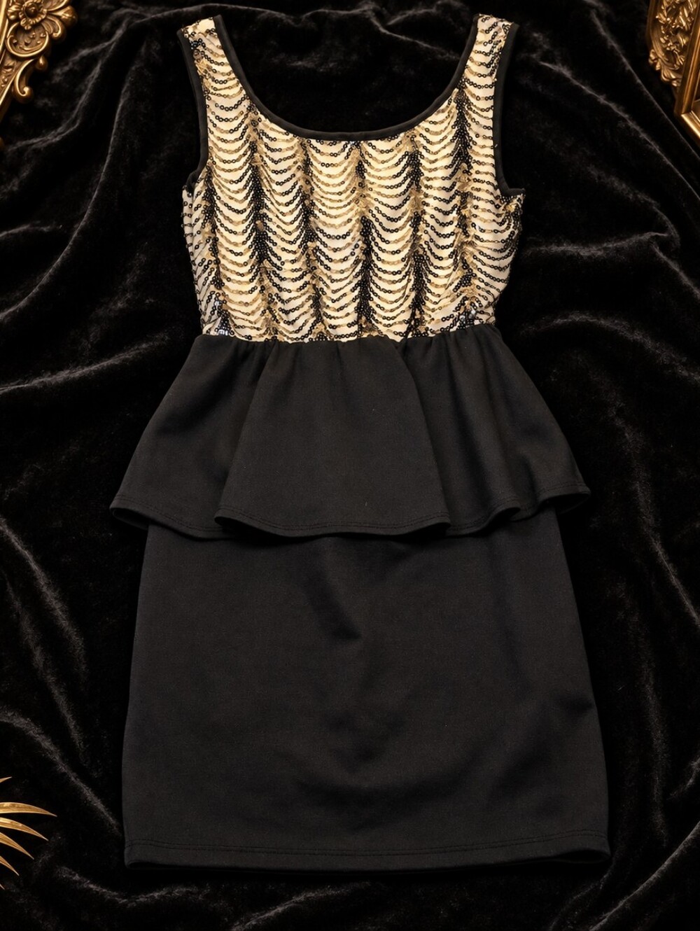 Vintage Y2K DEB Sequin Peplum Bodycon Mini Dress Small